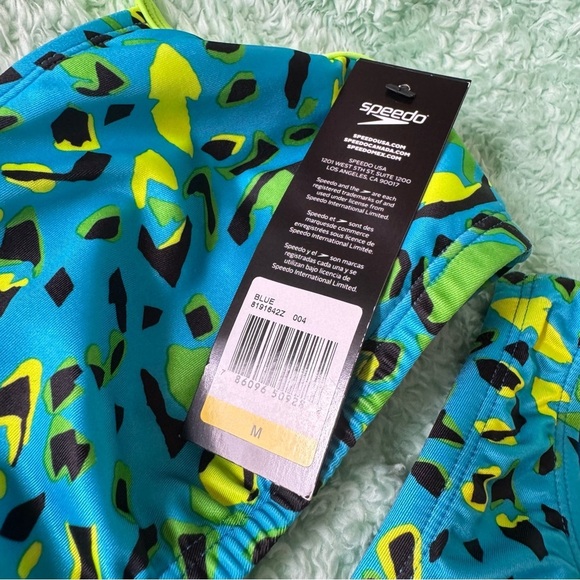Speedo Neon Green Blue Leopard Print Bikini Set - Picture 3 of 8